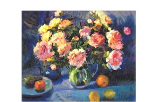 Peonies and Fruit